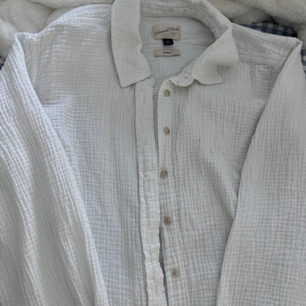 Universal Thread White Textured Button Down Shirt - image 1